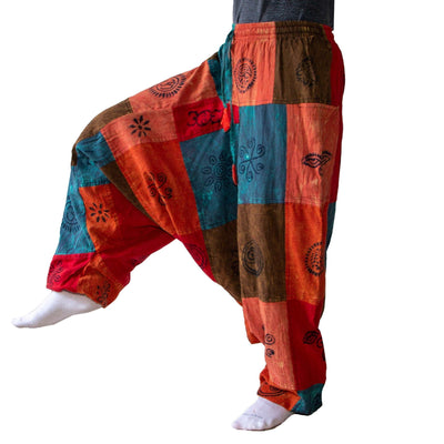 Patchwork Harem Pants with pockets for men and women , Cotton hippie yoga pants -hippie clothing -Harem Hose