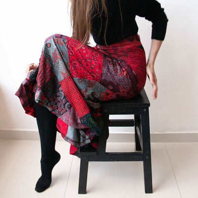 Wrap Around Patchwork skirt, Summer Boho Maxi Skirt - Bohemian Tribal Skirt - 100% middle weight cotton